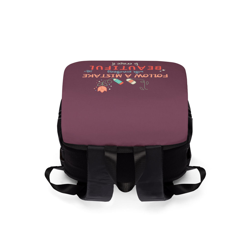 Backpack — “Follow a Mistake with Something Beautiful to Erase It” Inspirational School Bag