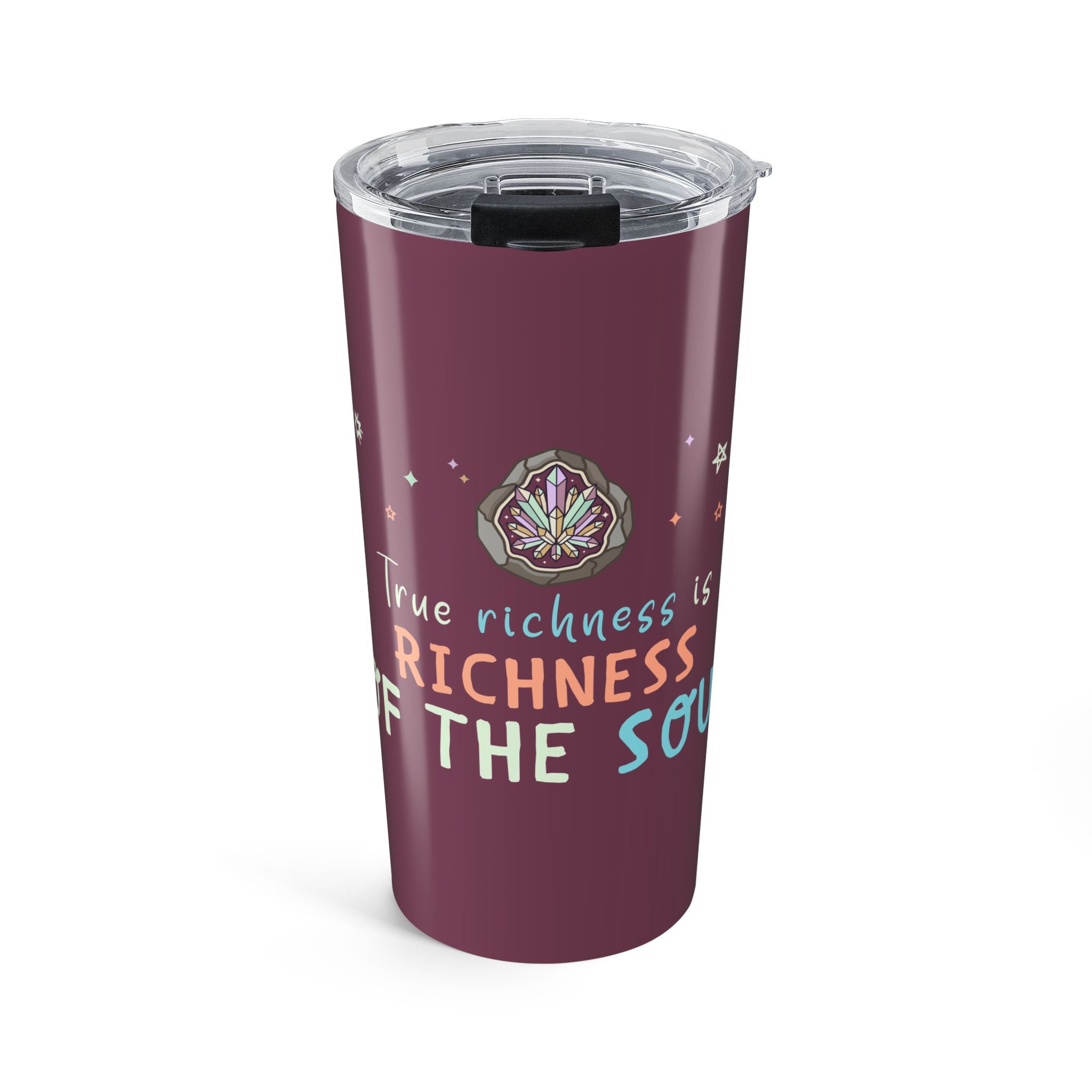 20oz Inspirational Tumbler – “True Richness Is the Soul” Coral Travel Cup